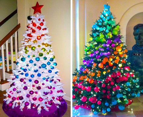 Rainbow Christmas Tree, Unique Themes, Retro Christmas Tree, Rainbows Christmas, Merry Bright Christmas, Creative Christmas Trees, Unique Christmas Trees, Christmas Tree Inspiration, Christmas Themes Decorations