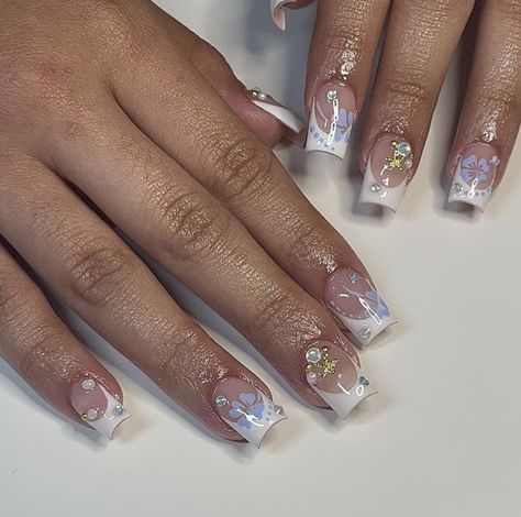 Nails Inpo Y2k, Nail Ideas Y2k Short, Y2k Short Nails, Short Y2k Nails, 2000 Nail Art, Quinceanera Nails, Diy Acrylic Nails, Grunge Nails, French Tip Acrylic Nails