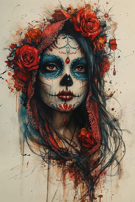 Skull Mexican Art, La Catrina Art, Catrina Drawing, Mexican Sugar Skull Art Beautiful, Sugar Skull Art Painting, Mexican Skull Art, Sugar Skull Art Drawing, Sugar Skull Painting, Day Of The Dead Girl