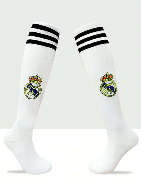 White  Collar  Fabric Animal,Cartoon,Striped  Embellished   Men Socks Rail Madrid, Mens Sports Socks, Madrid Football, Football Socks, Men Socks, Mens Club, Animal Cartoon, Fabric Animals, Football Kits