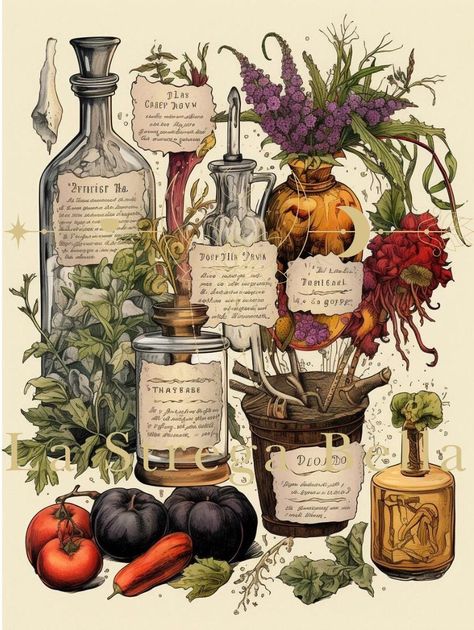 Witchy herbs and potions on a poster: This download is for 1 poster  The watermark will not be visible on the file you receive. This is a digital sheet which you download and print yourself - no need to wait. You can DOWNLOAD INSTANTLY. Please note that NO physical item will be sent. IMPORTANT NOTES ** Only digital files included. ** No physical item will be shipped. ** The image above shows you what the design looks like after printed and framed. ** Colors may vary slightly depending on the resolution of your screen. ** Printing results will also vary depending on your printer. ** Purchases are for PERSONAL USE only. You may not reproduce or re-sell in either print or digital form. All files are high quality 300 (dpi, pixels per inch) Witch digital prints on Etsy are an affordable and con