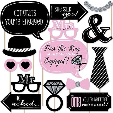 Engagement Photo Booth, Small Engagement Party, Fun Engagement Party, Engagement Props, Engagement Party Planning, Engagement Party Games, Diy Photo Booth Props, Photo Booth Prop, Just Engaged