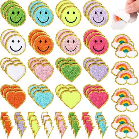 80 Pcs Chenille Iron on Patches 3D Cute Embroidered Rainbow Lightning Smile Face Heart Self Adhesive Patches Applique Sewing Badges Patch for Fabric Clothing Jackets Jeans DIY DIY Stoney Clover Dupes | Summer Crafts | Amazon Must Haves - daily dupes - best dupes - stoney clover bags - stoney clover patches - stoney clover pouches - birthday party crafts - travel bags - diaper bags - party favors - amazon finds - gifts for middle schoolers - gifts for kids - baby gifts - DIY gifts Stoney Clover Birthday Party, Patch Party Birthday, Diy Stoney Clover, Stoney Clover Patches, Sewing Badges, Patch Birthday Party, Swiftie Party, Rainbow Lightning, Patch Party