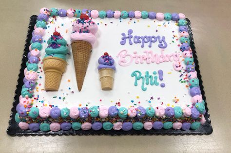 Four Ever Sweet Cake Ideas, Four Ever Sweet Birthday Party Cake, Sheet Cake Ice Cream Theme, Ice Cream Cone Sheet Cake, Fourever Sweet Cake, Sweet One First Birthday Sheet Cake, Ice Cream Theme Sheet Cake, Four Ever Sweet Birthday Cake, Ice Cream Decorated Cake