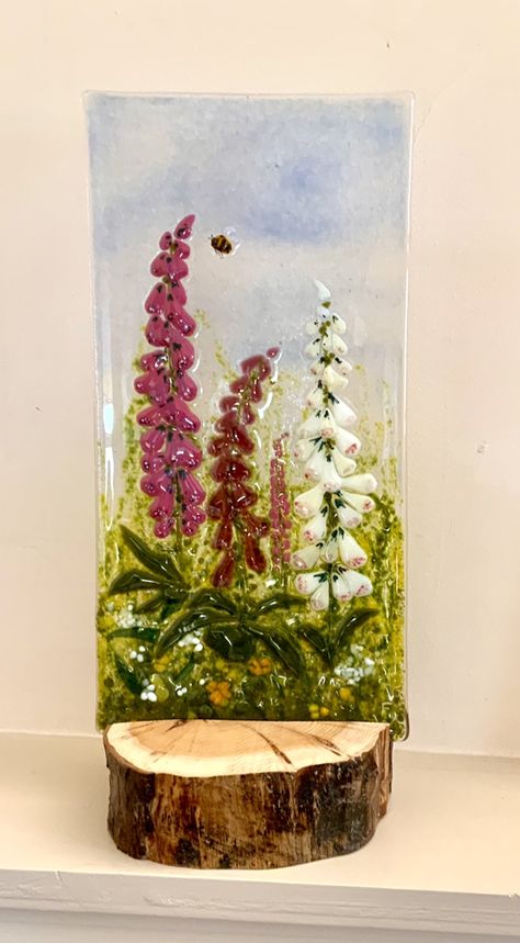 Frances Walley - Contemporary Glass Society Fusing Glass Ideas, Glass Fusing Ideas, Fused Glass Art Ideas, Glass Frit Painting, Glass Art Work, Frit Painting, Broken Glass Crafts, Painting On Glass Windows, Landscape Glass