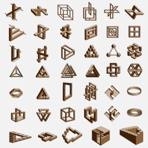 Impossible Objects, Impossible Shapes, Illusion Drawings, Isometric Drawing, Geometric 3d, Visual Illusion, Cube Design, Geometry Art, Weird Shapes