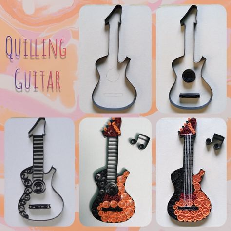 Quilling Musical Instruments, Quilled Guitar Pattern, Paper Quilling Guitar, Quilling Guitar, Quilling Music, Quilling Patterns Tutorials, Quilling Dolls, Quilling Flower Designs, Guitar Patterns