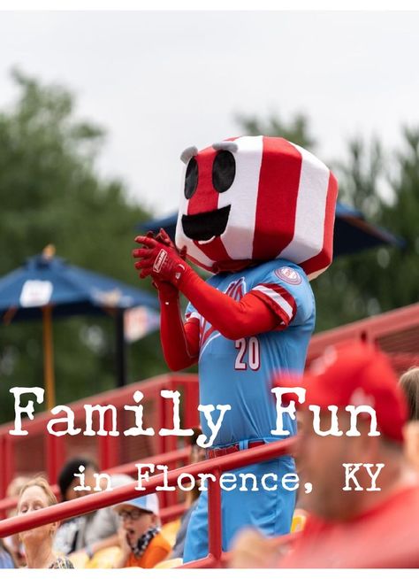 The Florence Y'alls mascot dressed as the Florence water tower at a Y'alls game with the words Family Fun in Florence KY written over the photo. The Ark Encounter, Baseball Park, Indoor Trampoline, Best Bourbons, The Ark, Trampolines, Baseball Game, Baseball Team, Fun Things