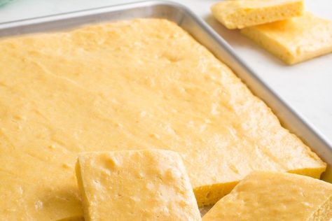 Sheet Pan Cornbread Sheet Pan Cornbread, Sheet Pan Cornbread Recipe, Cornbread Dessert, Pan Cornbread, Mexican Cornbread Recipe, How To Make Cornbread, Recipe Sheets, Sweet Cornbread, Corn Bread Recipe