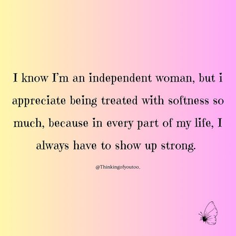 Independent, fierce, and strong — that’s the woman I am every single day. But even in my strength, there’s beauty in being treated with softness, kindness, and care. I’ve learned that embracing gentleness doesn’t diminish my power; it nourishes my soul. I spend so much of my life showing up strong, but there’s a deep comfort in spaces where I can let my guard down and just *be*. After all, true strength isn’t about always being tough; it’s about knowing when to allow softness in. 🌸. . F... Strong Fearless Woman Quotes, Fearless Women Quotes, Independent Quotes, Fearless Women, True Strength, My Strength, Motivational Posts, My Power, Independent Women