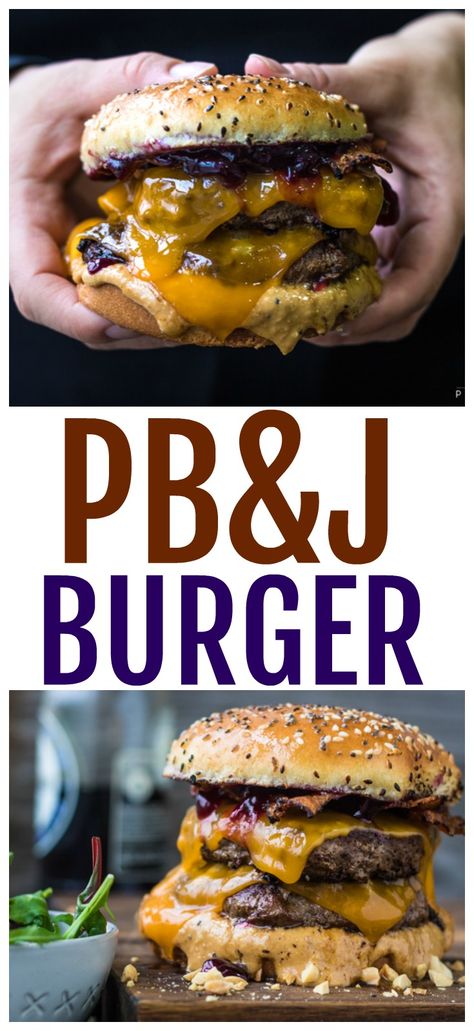 Don't question the combination! You must try this Peanut Butter and Jelly Burger! The unlikely pairing will have you wondering why you never tried this peanut butter and jelly recipe before! Jelly Burger, Peanut Butter Burger, Peanut Butter Jelly Recipes, Unique Burgers, Butter Burgers, Blue Cheese Burgers, Amazing Burger, Gourmet Burger, Best Burger Recipe