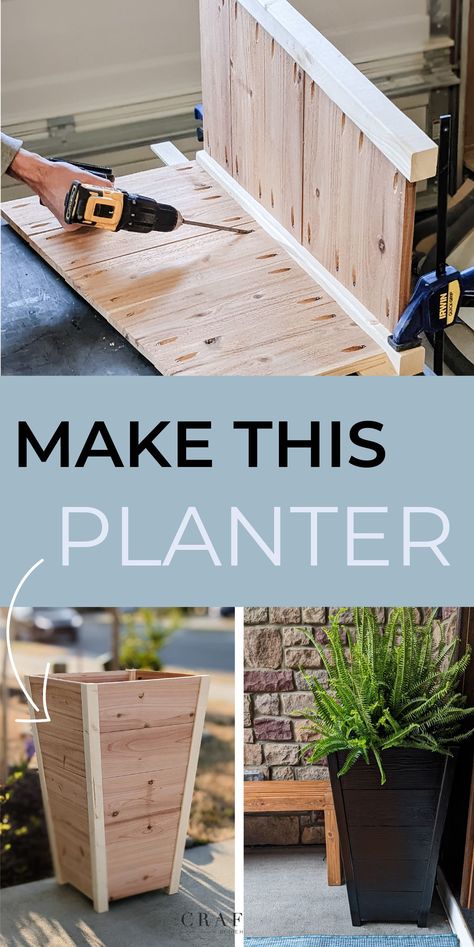 This beautiful DIY cedar planter is great for outdoors. Perfect for a front porch or patio! The tapered design gives it a timeless look. Make your DIY planter today using this step-by-step tutorial! Cedar Wood Projects, Diy Wooden Planters, Diy Wood Planters, Planter Box Plans, Cedar Planter Box, Diy Planter, Porch Planters, Cedar Planters, Diy Planter Box