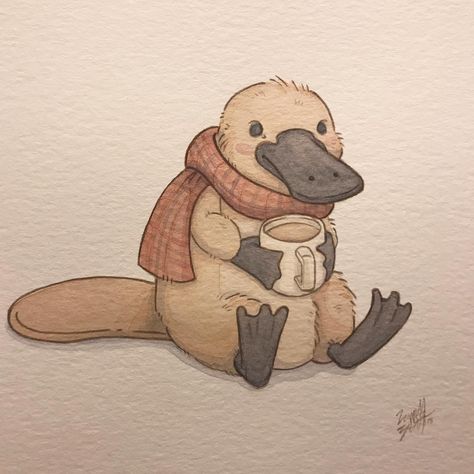 Guache Art, Street Art Illustration, Ideas Illustration, Animals Watercolor, Instagram Painting, Platypus, Arte Sketchbook, Australian Animals, Black Love Art