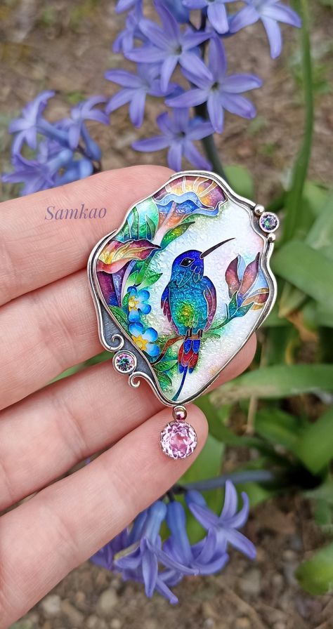 Hummingbird silver jewelry ,cloisonne enamel golden, Fine silver colorful pendant, Bird jewelry ,Gemstones,Topaz Enameling Jewelry, Cloisonne Enamel Jewelry, Hummingbird Jewelry, Ancient Egyptian Jewelry, Cloisonne Jewelry, Hummingbird Pendant, Wearable Art Jewelry, Tbilisi Georgia, Egyptian Jewelry