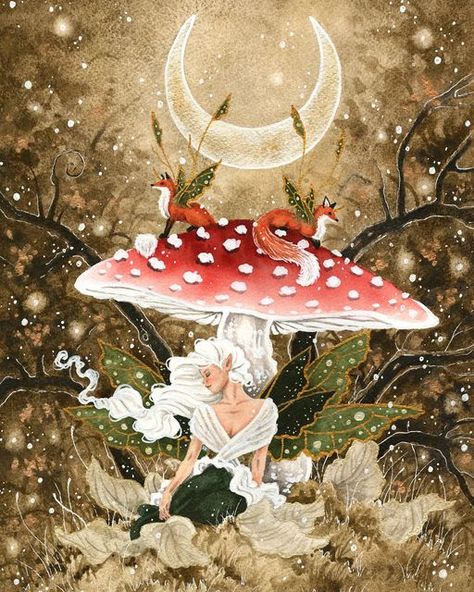 Fairy Paintings, Art Fox, Fairy Drawings, Mushroom Fairy, Art Mignon, Art Whimsical, Whimsical Paintings, Fairy Artwork, Fantasy Paintings