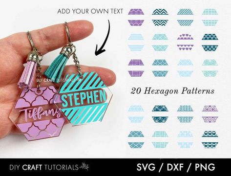 Hexagon Keychain Svg, Htv Projects, Keychain Display, Mom Keychain, Acrylic Keychains, Diy Craft Tutorials, Keychain Design, Mirror Ornaments, Keychain Set