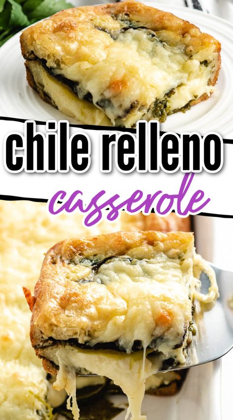 This Chile Relleno Casserole is your favorite Tex-Mex dish baked into a casserole! It’s made with roasted, cheese-stuffed poblano peppers covered in a fluffy egg batter, topped with more cheese, then baked until light, crispy, gooey, and perfectly golden. Chile Relleno Casserole Recipe, Relleno Casserole, Chile Relleno Casserole, Chili Relleno Casserole, Chili Relleno, Poblano Peppers, Chile Relleno, Stuffed Poblano Peppers, Easy Casserole Recipes