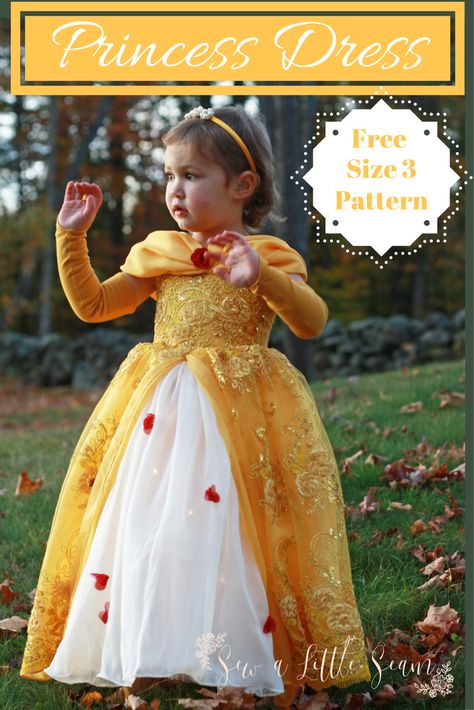 Free Princess Dress Pattern & Tutorial - Sew a Little Seam How To Make Princess Dress, Sewing Princess Dress, Playgroup Themes, Princess Dress Tutorials, Princess Dress Diy, Princess Dress Pattern, Toddler Princess Costume, Princess School, Princess Dress Patterns