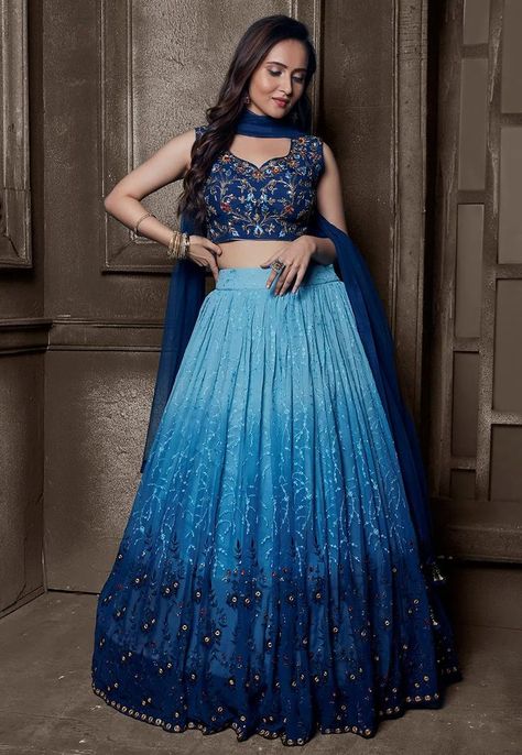 Traditional Dress For Women, Indian Dress Up, Clothing Rental, Georgette Lehenga, Wedding Lehenga Designs, Blue Lehenga, Half Saree Designs, Long Dress Design, Choli Designs