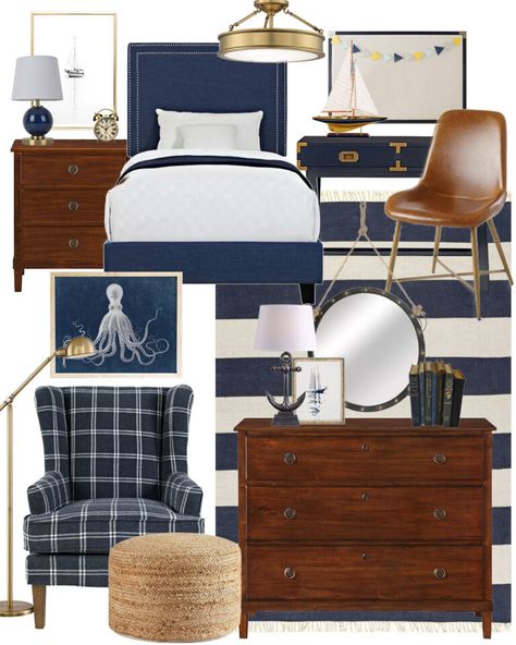 Some Boys Room Mood Boards (Sports, Airplane and Nautical Themed) - Dear Lillie Studio Boys Nautical Bedroom, Boy Room Bedding, Nautical Boy Room, Baseball Theme Room, Nautical Room, Nautical Bedroom, Son Bedroom, Boys Bedroom Makeover, Dear Lillie