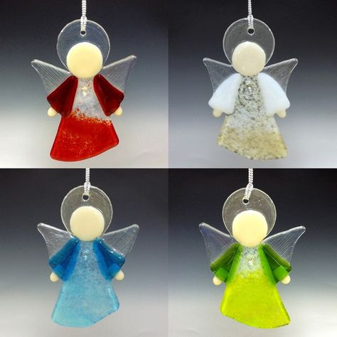 Fused Glass Jewelry Dichroic, Glass Angels, Fused Glass Plates, Glass Fusion Ideas, Fused Glass Artwork, Glass Christmas Decorations, Fused Glass Ornaments, Glass Fusing Projects, Stained Glass Christmas