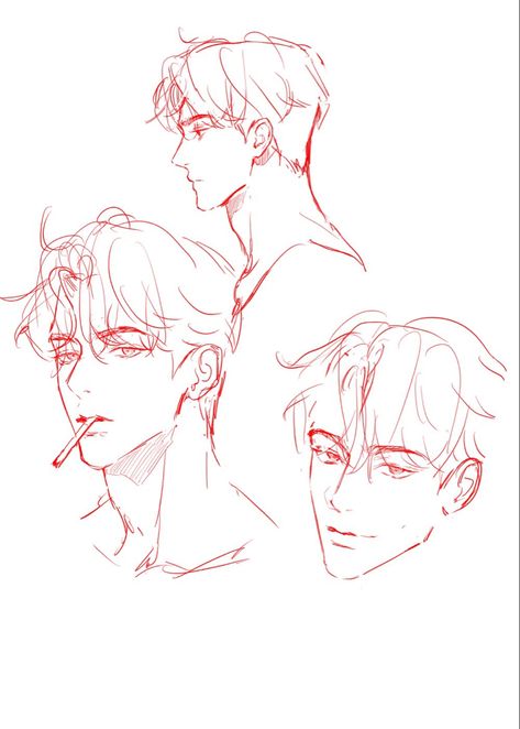 Male Hair Drawing Side View, Drawing Profile Reference, Guy Profile Drawing, Hair Drawing Male Tutorial, Drawing Profiles Faces, Looking Down Hair Reference, Side Art Reference, Manga Male Face Tutorial, Male Face Reference Drawing Angles