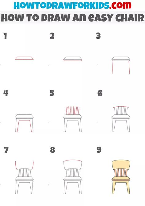 How to Draw an Easy Chair - Easy Drawing Tutorial For Kids How To Draw Table, How To Draw A Chair In One Point Perspective, How To Draw A Chair, How To Draw A Chair In Perspective, How To Draw Chairs Step By Step, Chair Doodle, Doodle Art For Beginners, Chair Drawing, Pencil Drawings For Beginners