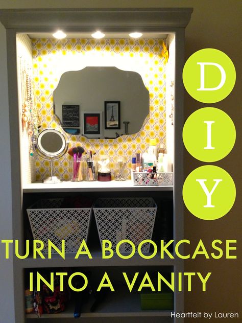 DIY Bookcase Vanity Bookshelf Vanity, Bedroom Desk Organization, Old Bookshelves, Girls Vanity, Diy Girls Bedroom, Diy Bookshelf, Bookcase Diy, Close To Me, My Things