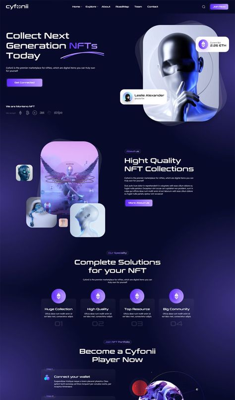 NFT Portfolio React HTML Website Template High Tech Website Design, Nft Website Ui Design, Lending Design, Web3 Website, Tech Website Design, Web Site Template, Dark Website, 3d Website, Nft Website