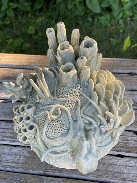 Sculpture Art Clay Animals, Ceramic Art Pieces, Nature Inspired Ceramics, Pottery Sculpting, Ocean Sculpture, Clay Jellyfish, Clay Ocean, Ocean Sculpture Ideas, Clay Sea Creatures