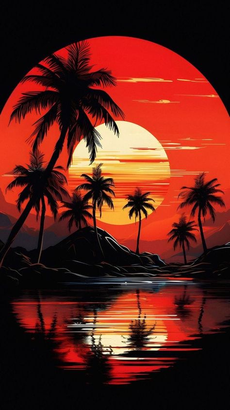 Sun Rise Pictures Mornings, Sun Rise Painting, Astethic Pics, Painted Tumblers, Panorama Alam, Pretty Sunrise, Palm Tree Background, Synthwave Art, Painting Walls