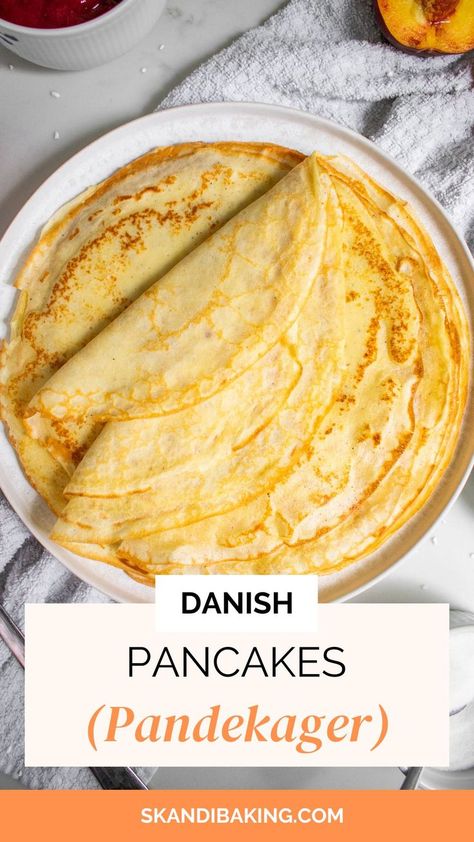 A stack of Danish pancakes on a plate. Easy Danish, Crepes Recipe Breakfast, Danish Pancakes, Breakfast Pancakes Recipe, Danish Cuisine, Around The World Food, French Crepes, Brunch Spread, Scandinavian Food