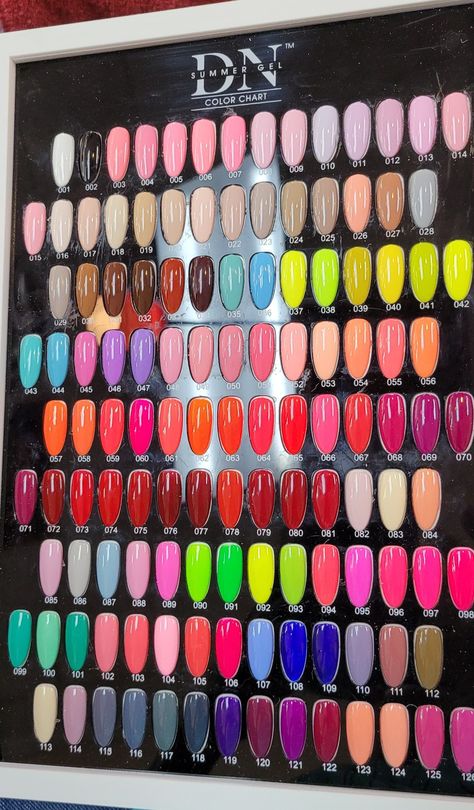 Best Colour For Nails, Colors Of Nails, Nail Colors For School, Gel Nail Color Palette, Nail Pallet Color, Rare Nail Colors, Nail Colour Palette, Nail Color Swatches Display, Nail Salon Color Scheme