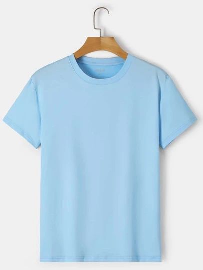 Cheap Blue T-shirt With Anime Print, Plain Tee Shirts Men, Plain T-shirts, Blue T Shirt Outfit Men, Blue Tshirt Outfit Men, Tshirt Bleu, Sky Blue Tshirt, Solid Tshirts, Plain Shirts For Men