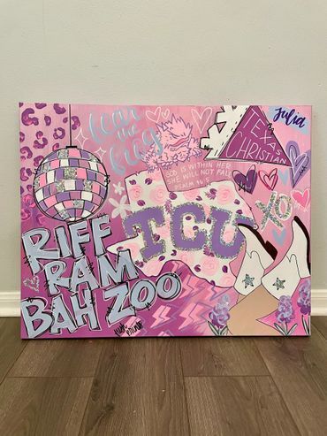 College Canvases Painting Collage Canvases, Graduation Painting Ideas Canvases, College Paintings, Big Painting Ideas Canvases, College Painting Canvases, College Dorm Paintings, College Canvas Paintings, College Canvas Art, Dorm Canvas Art