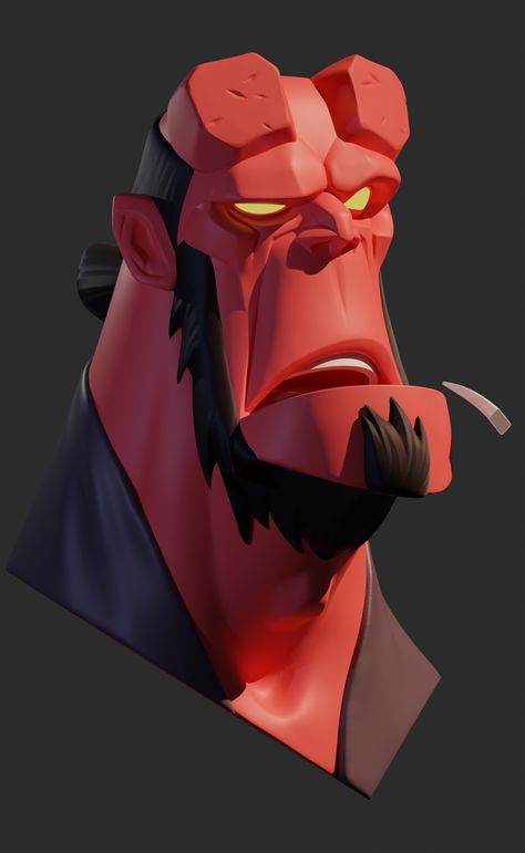 ArtStation - Hellboy, Sasha Shevchenko Bust Character Design, Hellboy Comic Art, Stylized Character Design, Stylised Character, Skeleton Character, Derek Laufman, Hellboy Comic, Boy Cartoon Characters, Stylized Character