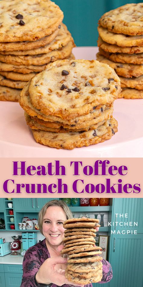 Toffee Crunch Cookies Heath Cookies Recipes, Heath Cookies, Ginger Butter, Cookie Chocolate Chip, Chewy Toffee, Sandwich Cream, Toffee Crunch, The Best Oatmeal, Crunch Cookies