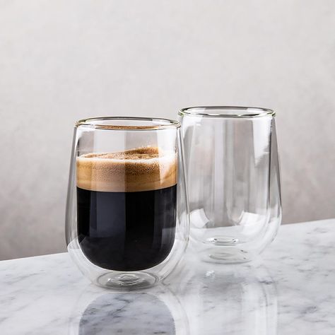 KSP Milano Double Wall Cappuccino Glass - Set of 2 (Clear) | Kitchen Stuff Plus Double Glass Coffee Cup, Double Walled Glass Cup, Double Walled Glass Mugs, Drinking Glass Design, Utensils Photography, Wall Glass Design, Double Glass Cup, Glass Utensils, Double Wall Glass Cup