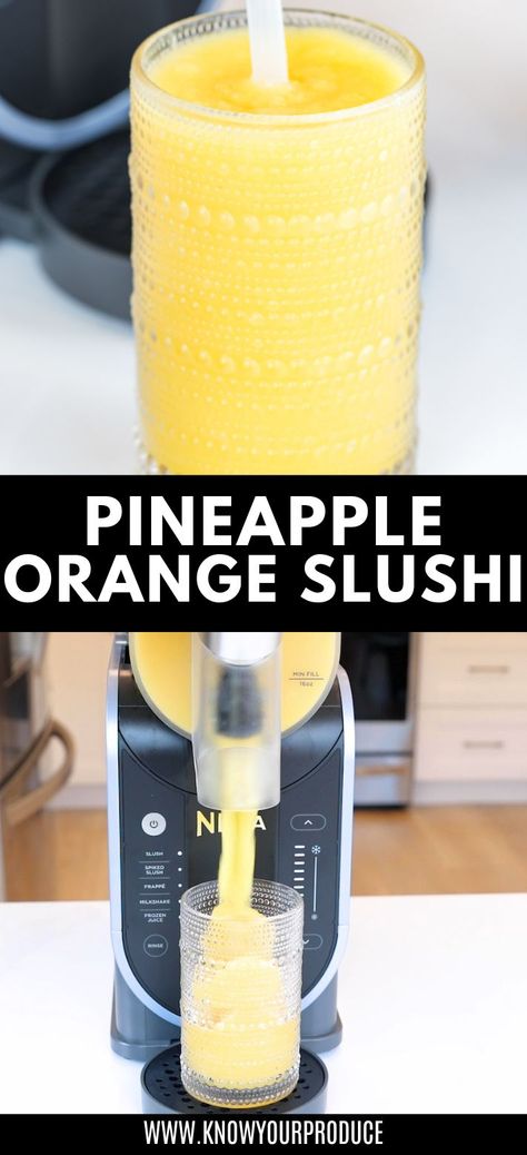 This Pineapple Orange Juice Slushie makes for a refreshing treat using fresh fruit juice and not sugar added in the Ninja Slushi. Ninja Slushie Recipes Margarita, Ninja Slushie Recipes Coffee, Slushy Alcohol Drinks Vodka Slush Recipes, Healthy Slushie Recipe, Slush Machine Recipes, Alcholic Slushies Recipes, Slushie Machine Recipes, Ninja Slushie Recipes Alcohol, Ninja Slushie Machine Recipes