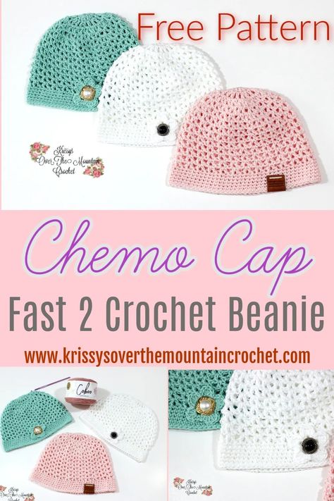 Mesh Chemo Cap | Free Crochet Pattern - Krissys Over The Mountain Crochet Crochet Hats For Chemo Patients, Crochet Chemo Blanket, Skull Cap Crochet Pattern Free, Chemo Crochet Hats, Cotton Chemo Caps Pattern, Chemo Cap Crochet Pattern Free, Crochet Chemo Beanie Pattern Free, Crocheted Chemo Hats Free Pattern, Cotton Crochet Hats Free Pattern