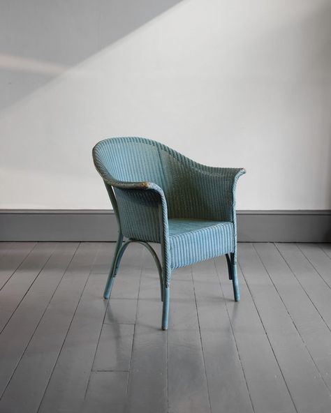 1950's Blue Lloyd Loom Chair | Howe London Lloyd Loom Chair, Lloyd Loom, Air Force Blue, Storage Mirror, The Maker, Table Seating, Blue Paint, Mirror With Lights, Lampshades