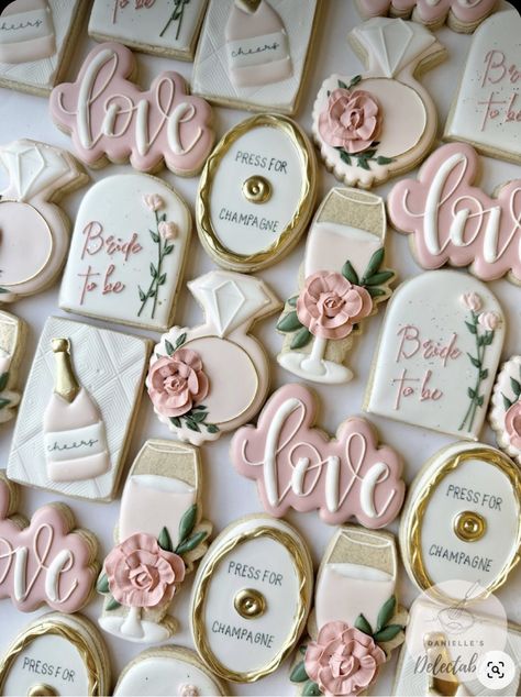 Bridal Shower Cookies Champagne, Love Is In Bloom Wedding Shower Ideas, Petals And Prosecco Decor, Petals And Prosecco Bridal Shower Theme Cookies, Pink Flower Bridal Shower Theme, Peony Bridal Shower Theme, Bridal Brunch Cookies, Love Is In Bloom Bridal Shower Cookies, Prosecco And Petals Bridal Shower Theme