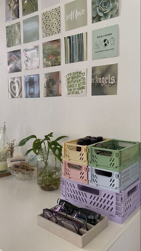 Pastel Crates Decor, Pastel Crates, Crates For Storage, Folding Storage Crate, Stackable Crates, Classroom Bathroom, Storage Crates, Shelf Basket, Mini Pastel