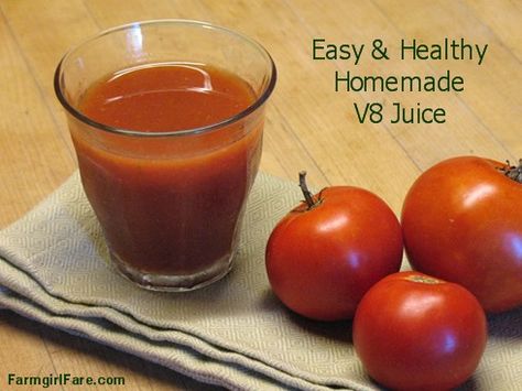 Cooking with Less Fuss, More Flavor      Bye bye, V8 juice! This healthy, homemade V4 version will blow you away.     Would you rather hav... Juicing Tomatoes, Homemade V8 Juice, Too Many Tomatoes, Canning Instructions, Tomato Juice Recipes, V8 Juice, Spinach Juice, Tomato Relish, Tomato Vegetable