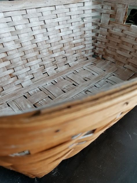 Don’t be afraid to update Longaberger Baskets | My Thrifty House Repurposed Longaberger Baskets, Paint Longaberger Baskets, How To Clean Longaberger Baskets, Painting Longaberger Baskets, Longaberger Baskets Repurposing, Basket Repurpose Ideas, Wicker Basket Diy, Paint Baskets, Longaberger Basket Ideas