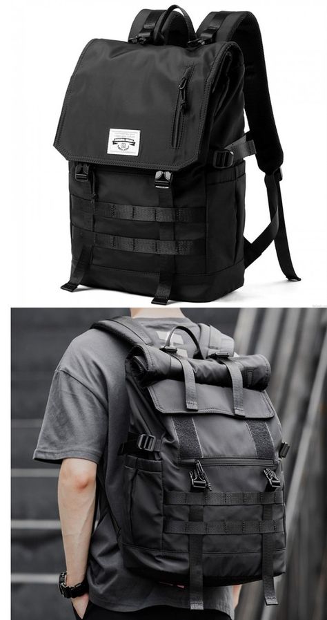 Leisure Large Computer Backpack College High School Bag Black Waterproof Double Buckle Student Backpack #bag #backpack #travel Mens Backpack Fashion, High School Bags, Backpack College, High School Backpack, Large Backpack Travel, Aesthetic Backpack, Backpack Outfit, Computer Backpack, Mens Travel Bag