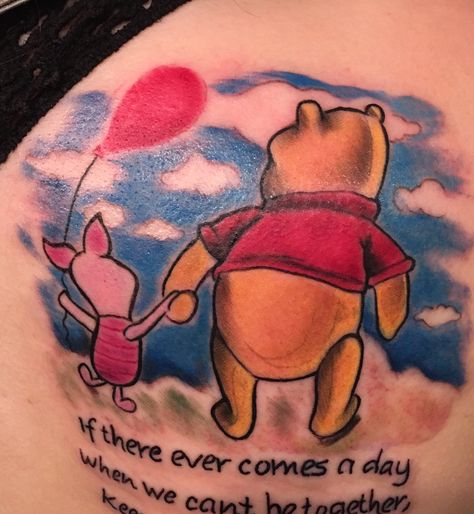 "If there ever comes a day...." Pooh Bear and Piglet tattoo by Chris @chrisgibsontattoos #colortattoos #cartoontattoo #tattoosinlouisville #prophecyink #louisvilletattoos #tattoosinlouisville #baxter winniethePooh #thingstodoinlouisville Piglet Tattoo, Winnie The Pooh Tattoo, Pooh Tattoo, Winnie The Pooh Tattoos, Quote Tattoos Girls, 16 Tattoo, Disney Sleeve, Cartoon Character Tattoos, Disney Tattoo