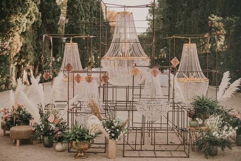 Chandelier Wedding Decor, Wedding Sculpture, Chandelier Wedding, Wedding Chandelier, Light Canopy, Gold Wedding Theme, Spanish Wedding, Historic Wedding, Wedding Party Ideas