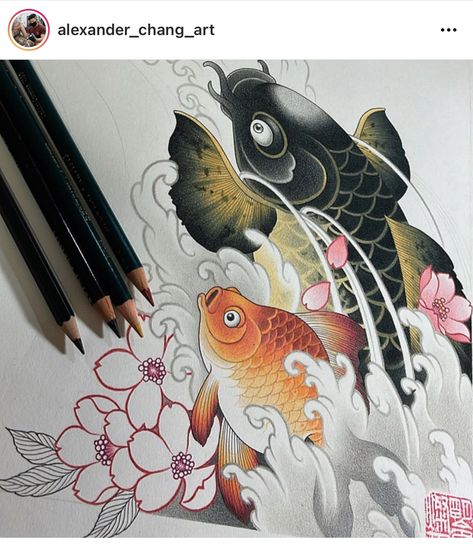 Tattoo Coi Fish, Japanese Koi Fish Tattoo Design, Koi Fish Japanese Tattoo, Koi Fish Japanese Art, Japanese Tattoo Koi, Koi Fish Drawing Tattoo, Pez Koi Tattoo, Dragon Koi Tattoo Design, Koi Fish Tattoo Design