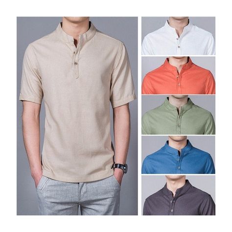 Logo Club, Kemeja Lelaki, New Style Tops, Stand Collar Shirt, Printed Hoodies Sweatshirts, Linen Men, Linen Fashion, Mens Fashion Jeans, Mens Casual Dress Outfits